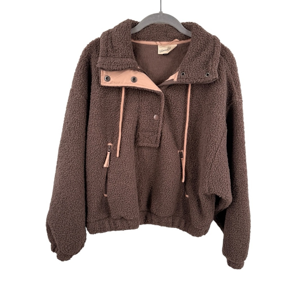 Universal Thread Womens Target Teddy 1/4 zip Pullover Jacket Size Medium Brown